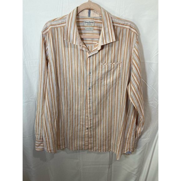 Tommy Bahama Button Up Shirt Adult XL Orange Striped Long Sleeve Modern Fit Mens - Picture 1 of 7